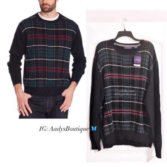 Alan Flusser Plaid Sweater Tartan Crewneck Pullover Men’s Size XL New w/Tag - Picture 2 of 9